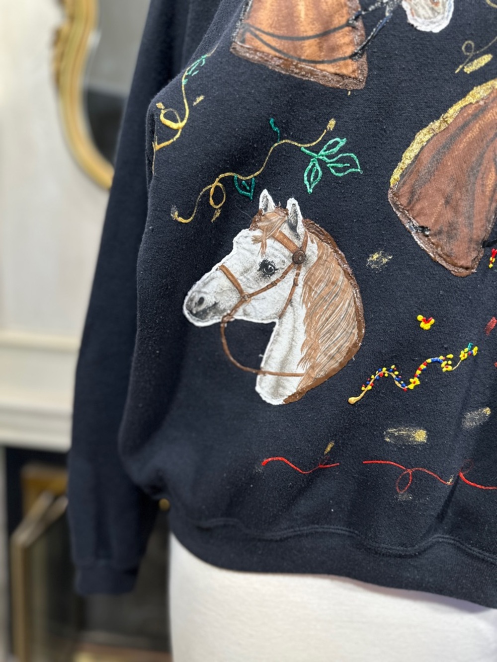 Tultex Sweatshirt 2XL Black Horse Puff Paint Art Western Coastal Cowgirl - Picture 4 of 12